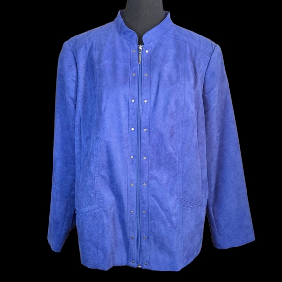 TanJay Women's Blue Bomber Suede Feel Jacket Size 16P - Picture 1 of 8